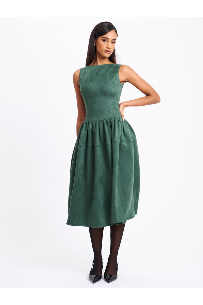 Laila Suede Boat Neck Backless Midi Dress, Alternate, color, Green