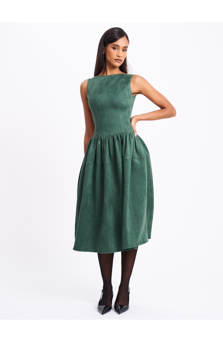 Miss Circle Laila Suede Boat Neck Backless Midi Dress, Alternate, color, Green