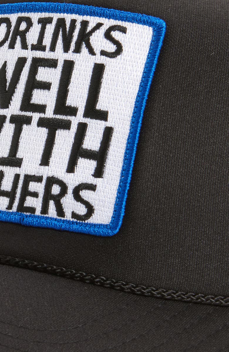 Friday Feelin’ Drinks Well With Others Patch Trucker Hat, Alternate, color, Black