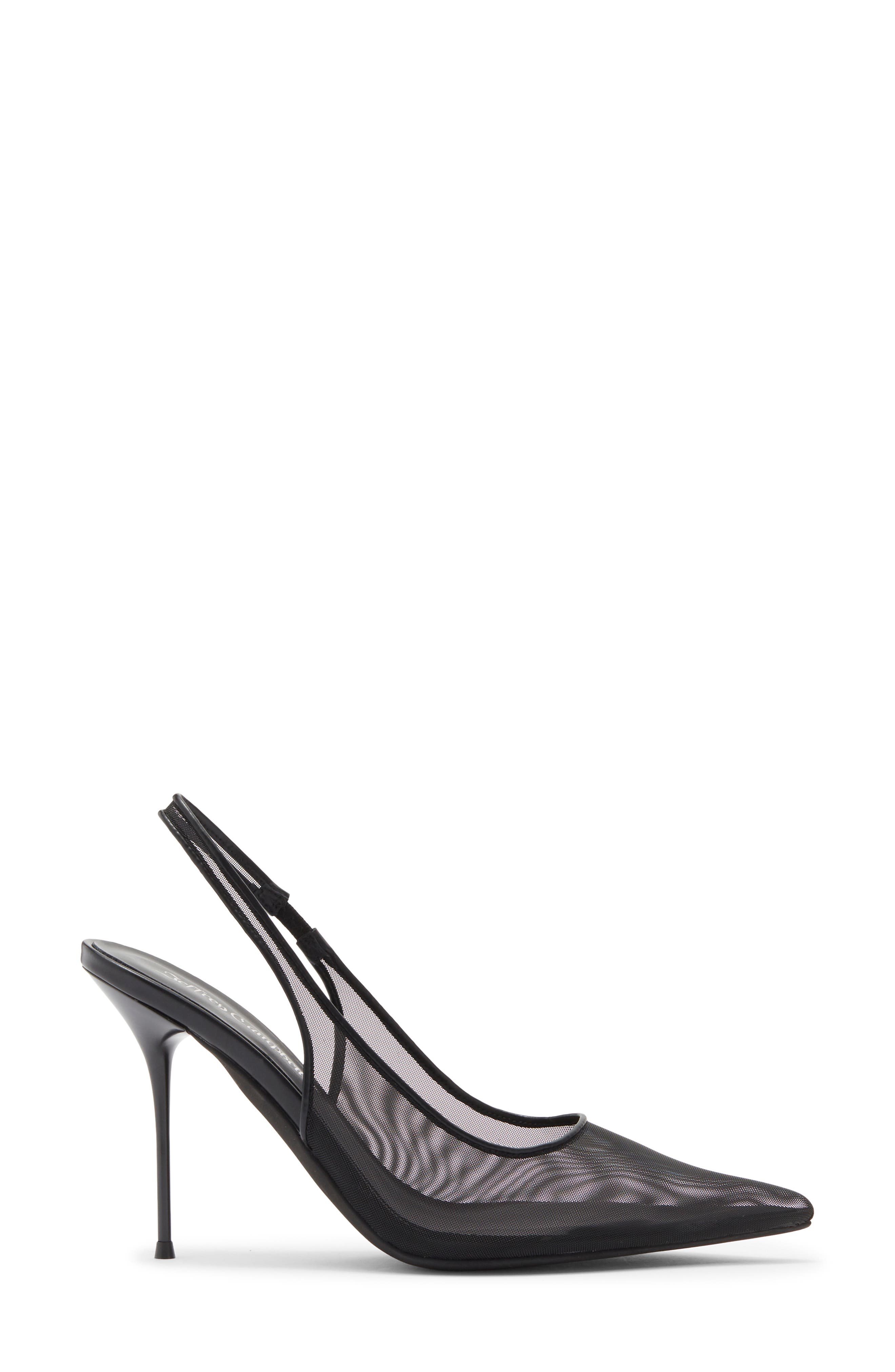 Pucker Slingback Pointed Toe Pump, Alternate, color, BLACK MESH