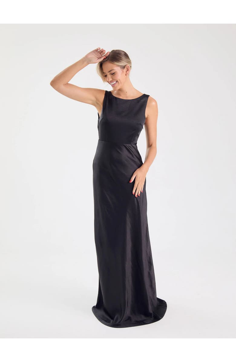 Six Stories Cowl Back Satin Bridesmaid Dress, Main, color, Black