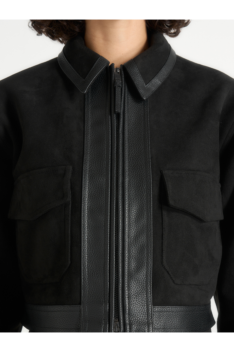 Denise Suede & Pebbled Leather Jacket, Alternate, color, Black