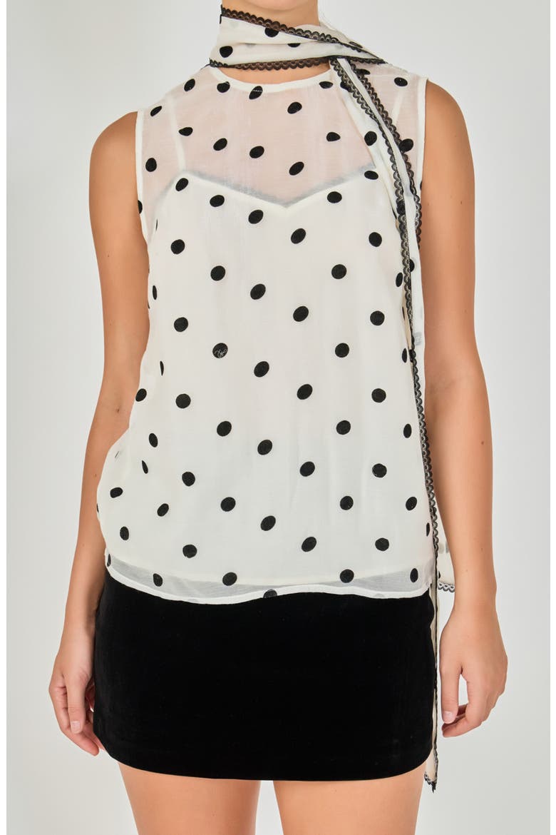 Polka Dot Bow Neck Sleeveless Top, Main, color, OFF WHITE