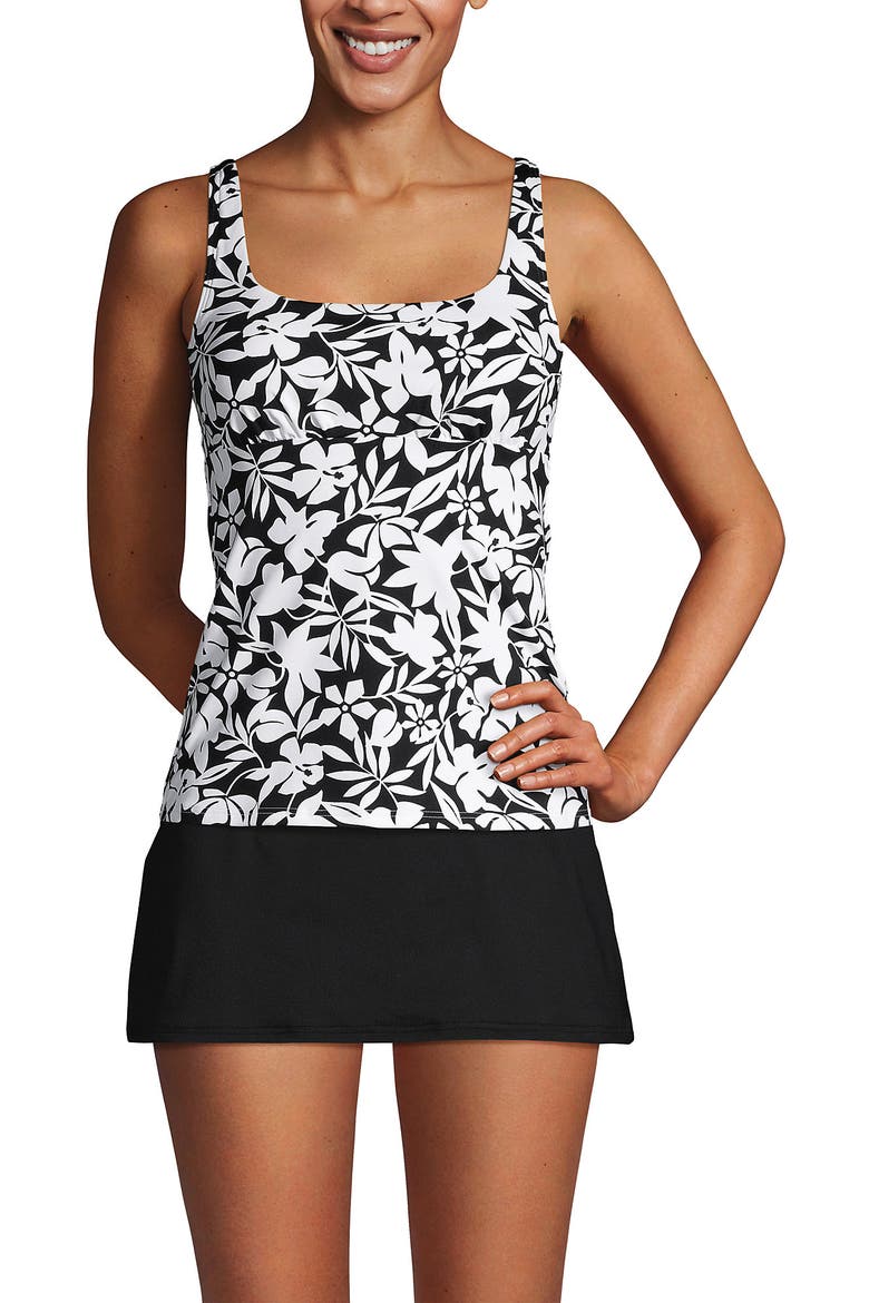D-Cup Square Neck Underwire Tankini Swimsuit Top, Main, color, Black Havana Floral