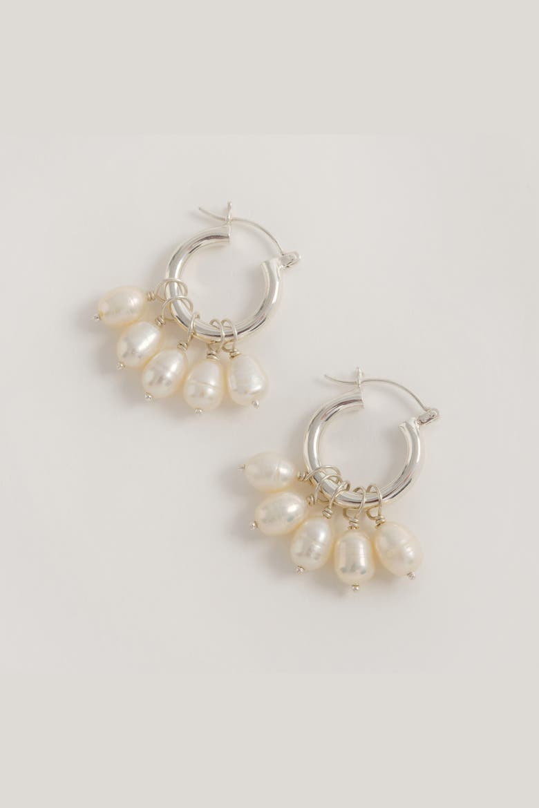 Silver Mini Hoops with Detachable Pearls, Alternate, color, Silver