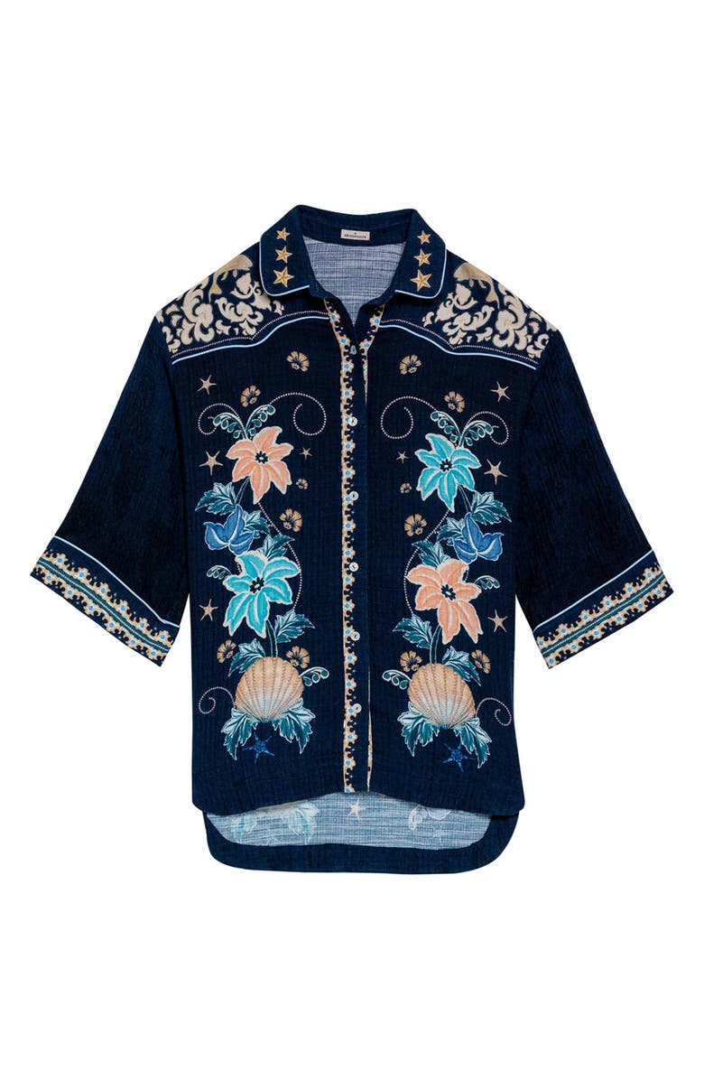 Agua Bendita The Chrissy Long Sleeve Cover-Up Shirt, Alternate, color, Blue