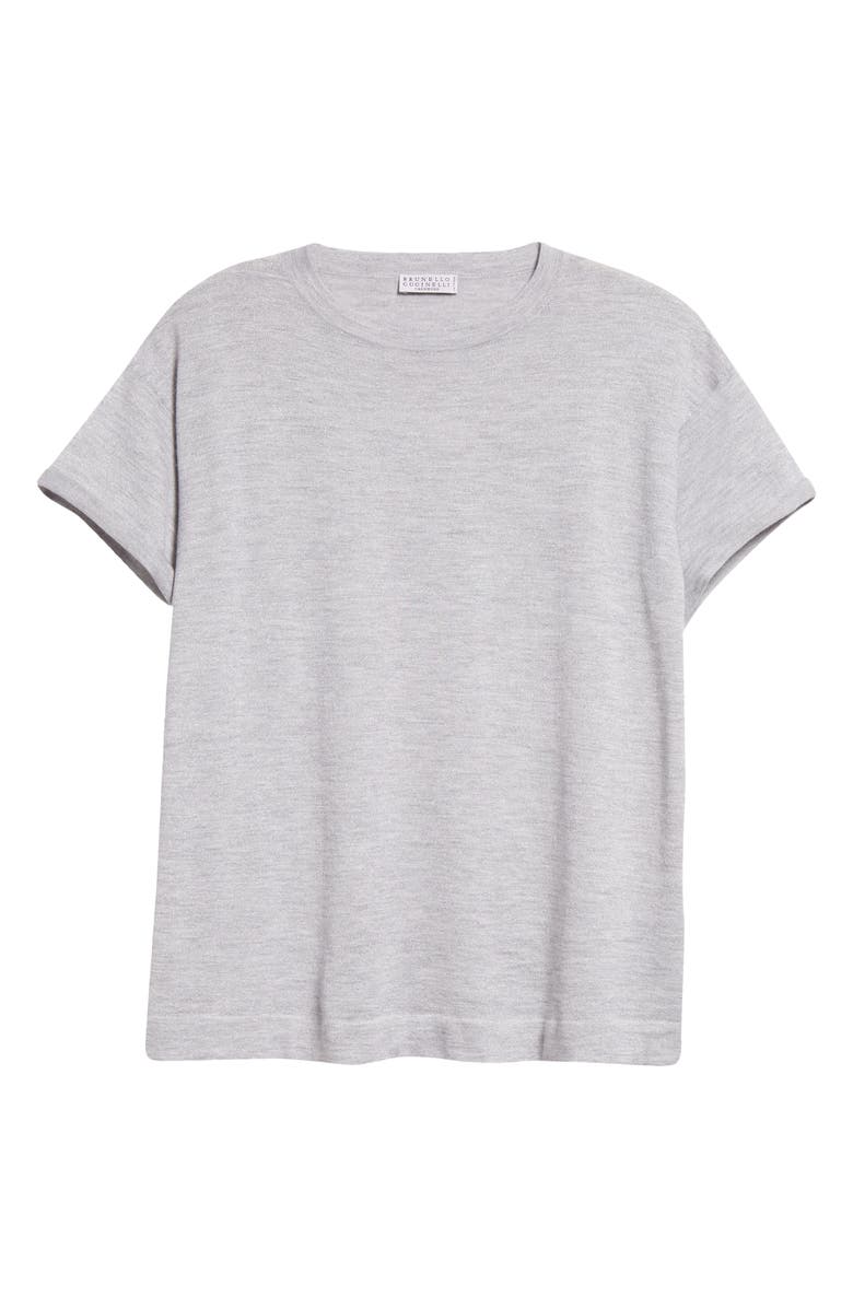 Brunello Cucinelli Metallic Cuff Sleeve Cashmere & Silk T-Shirt, Alternate, color,