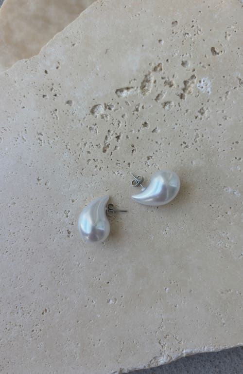 Adornia Faux Pearl Teardrop Stud Earrings In White