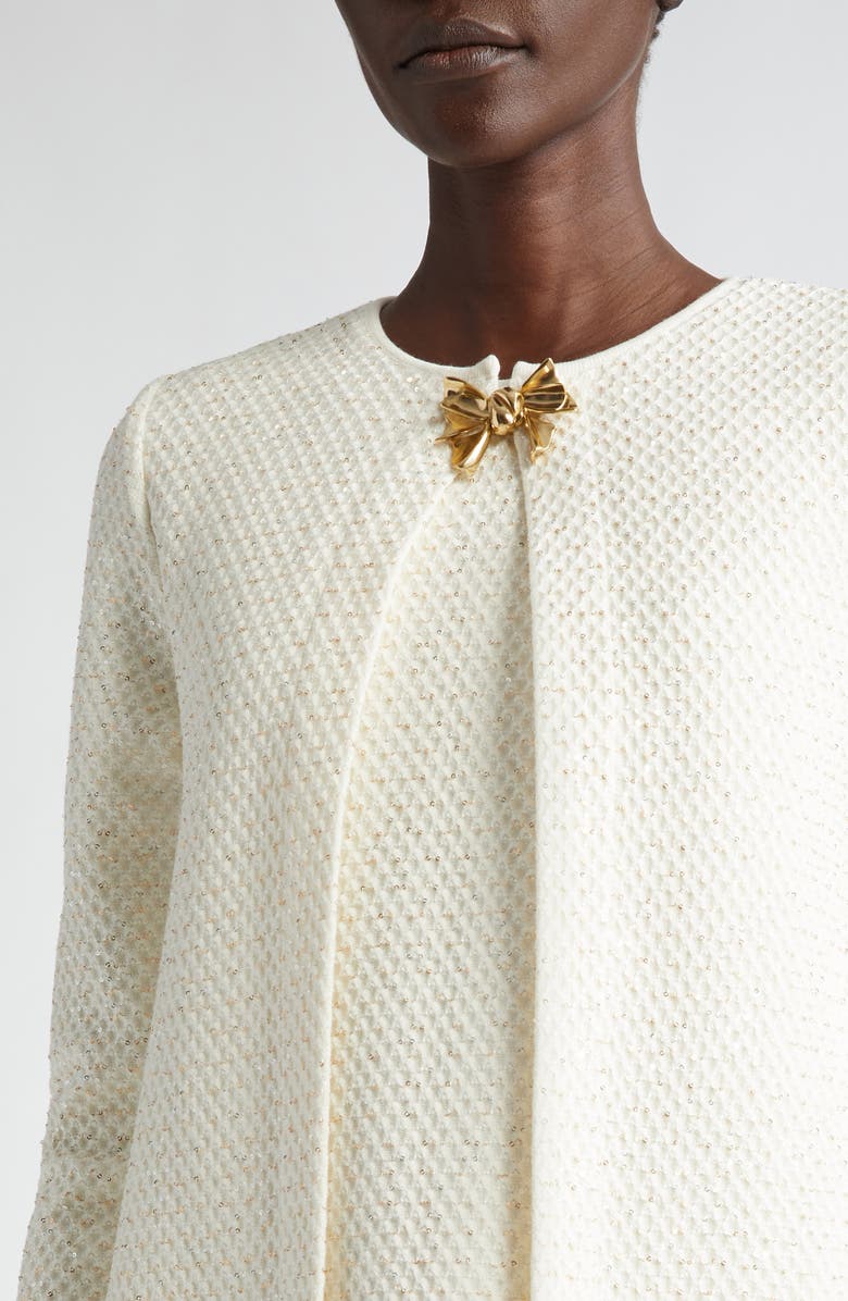 Oscar de la Renta Sequin Fringe Hem Jacket, Alternate, color, Ivory/ Gold