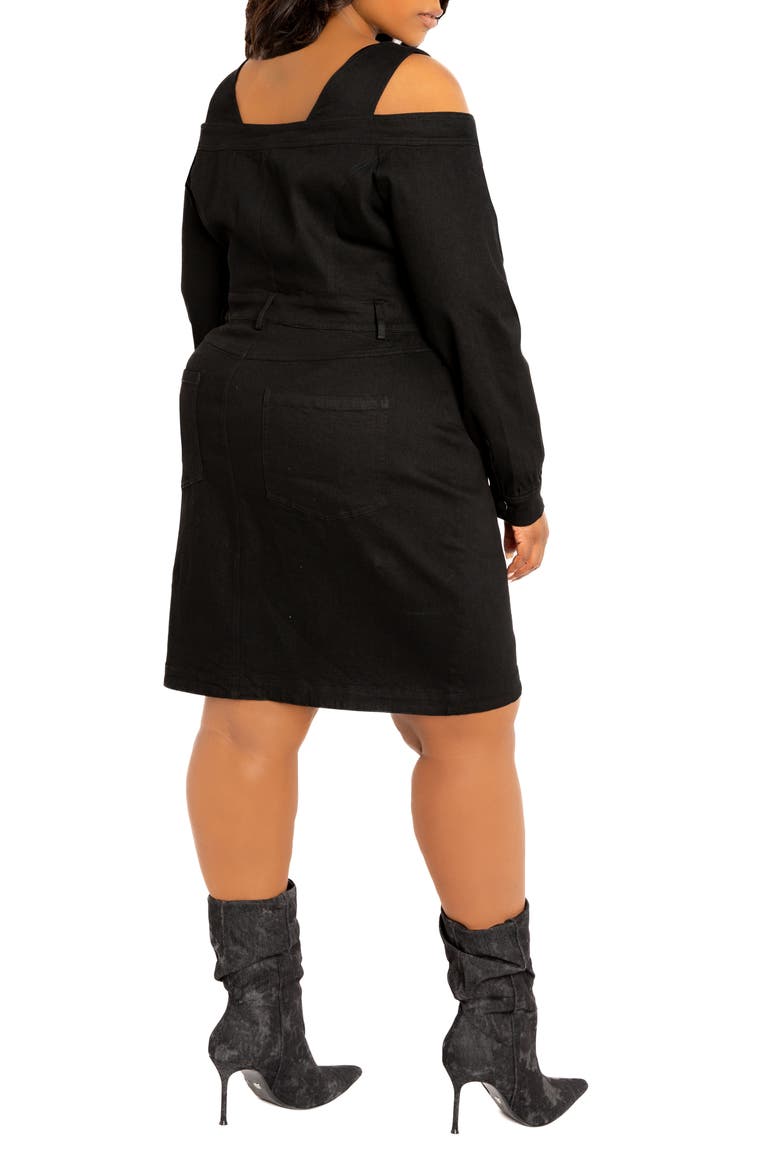 Off the Shoulder Long Sleeve Denim Dress, Alternate, color, DENIM BLACK