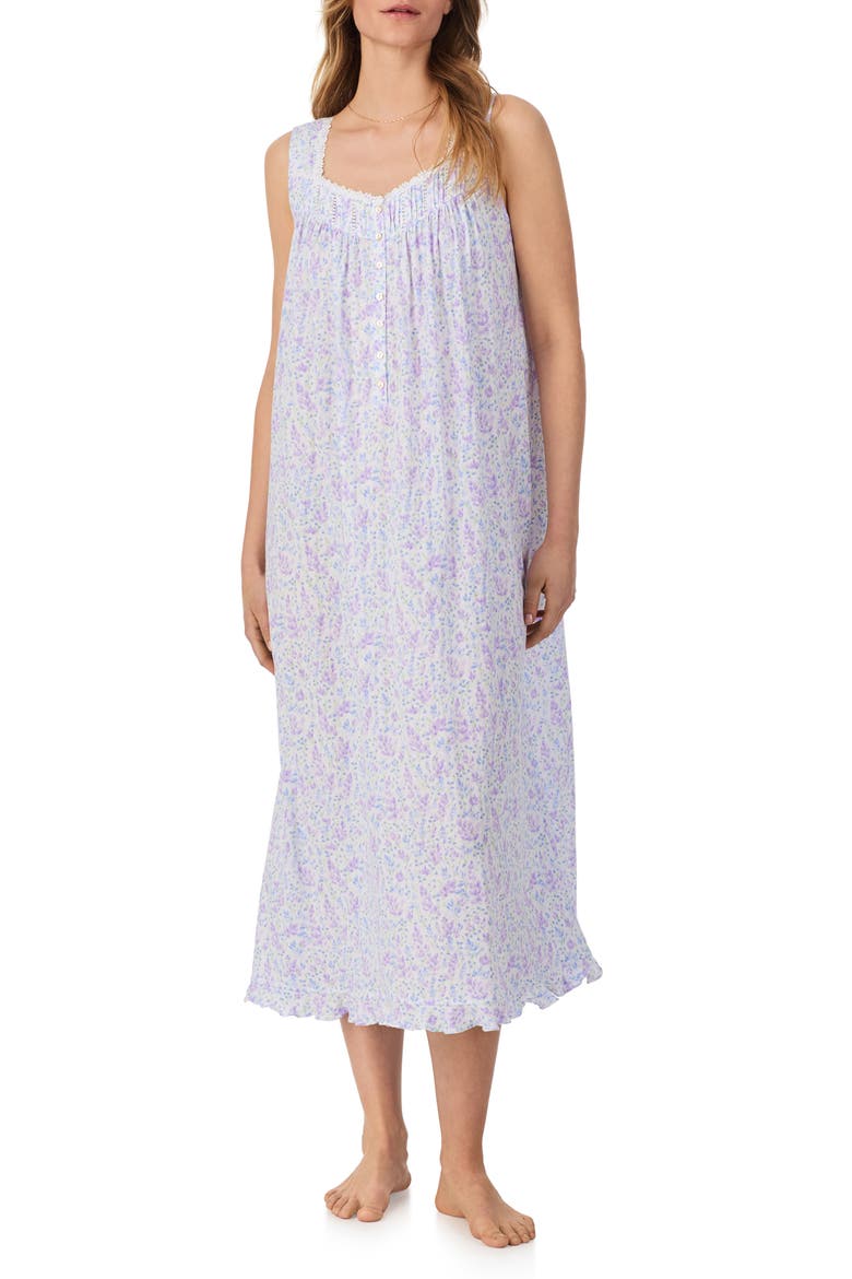 Floral Sleeveless Ballet Cotton Lawn Nightgown, Main, color, WHT/ FLOR