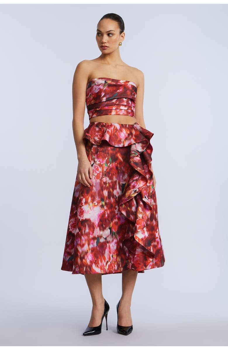 BCBGMAXAZRIA Pleated Satin Bustier, Alternate, color, Washed Rose Chili Pepper Print