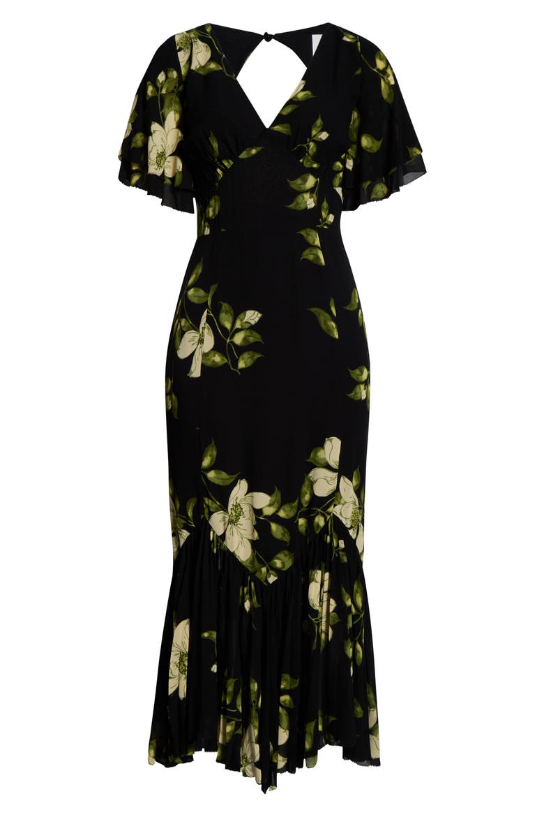 Salvia Floral Flutter Sleeve Mermaid Dress, Alternate, color, MOOD FOR LOVE