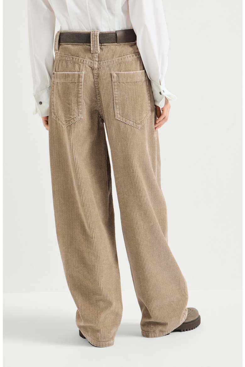 Cotton corduroy baggy trousers with monili, Alternate, color, Beige