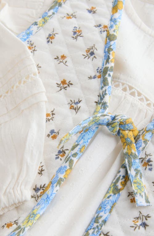 Shop Next Kids' Balloon Sleeve Cotton Shirt & Floral Quilted Vest Set In Cream