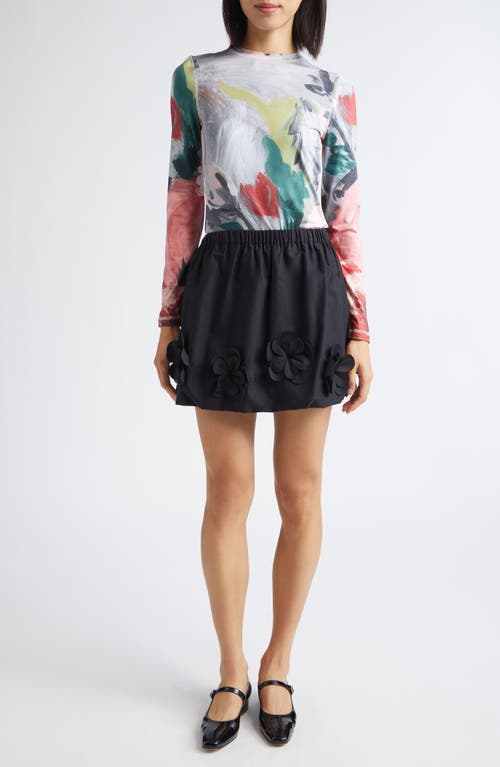 Stine Goya Floral Applique Organic Cotton Miniskirt In Black