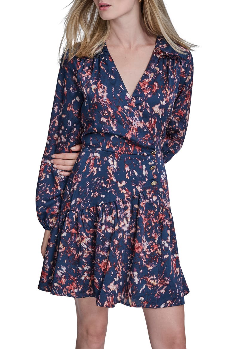Print Ruffle Long Sleeve Minidress, Alternate, color, CITY INDIGO MULTI
