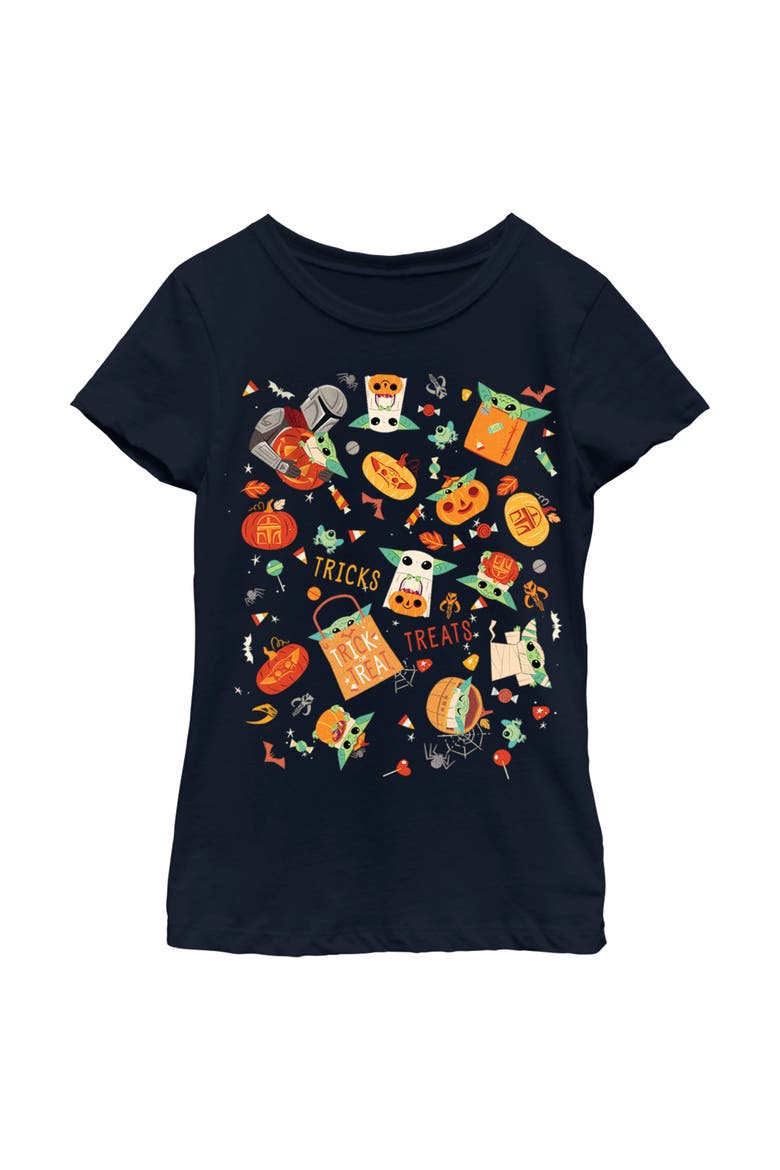 Women's Star Wars The Mandalorian Halloween Candy Collage  Graphic T-Shirt, Alternate, color, Navy Blue