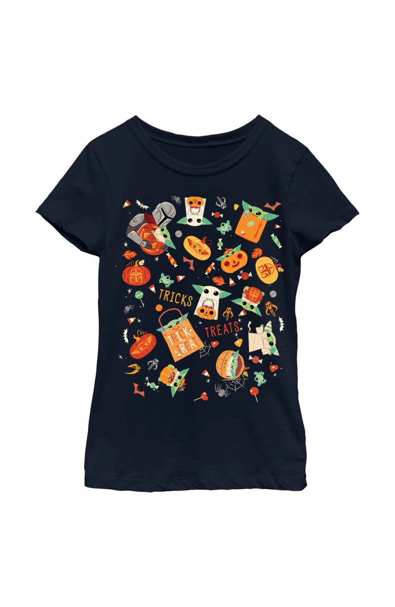 Star Wars: The Mandalorian Women's Star Wars The Mandalorian Halloween Candy Collage  Graphic T-Shirt, Alternate, color, Navy Blue
