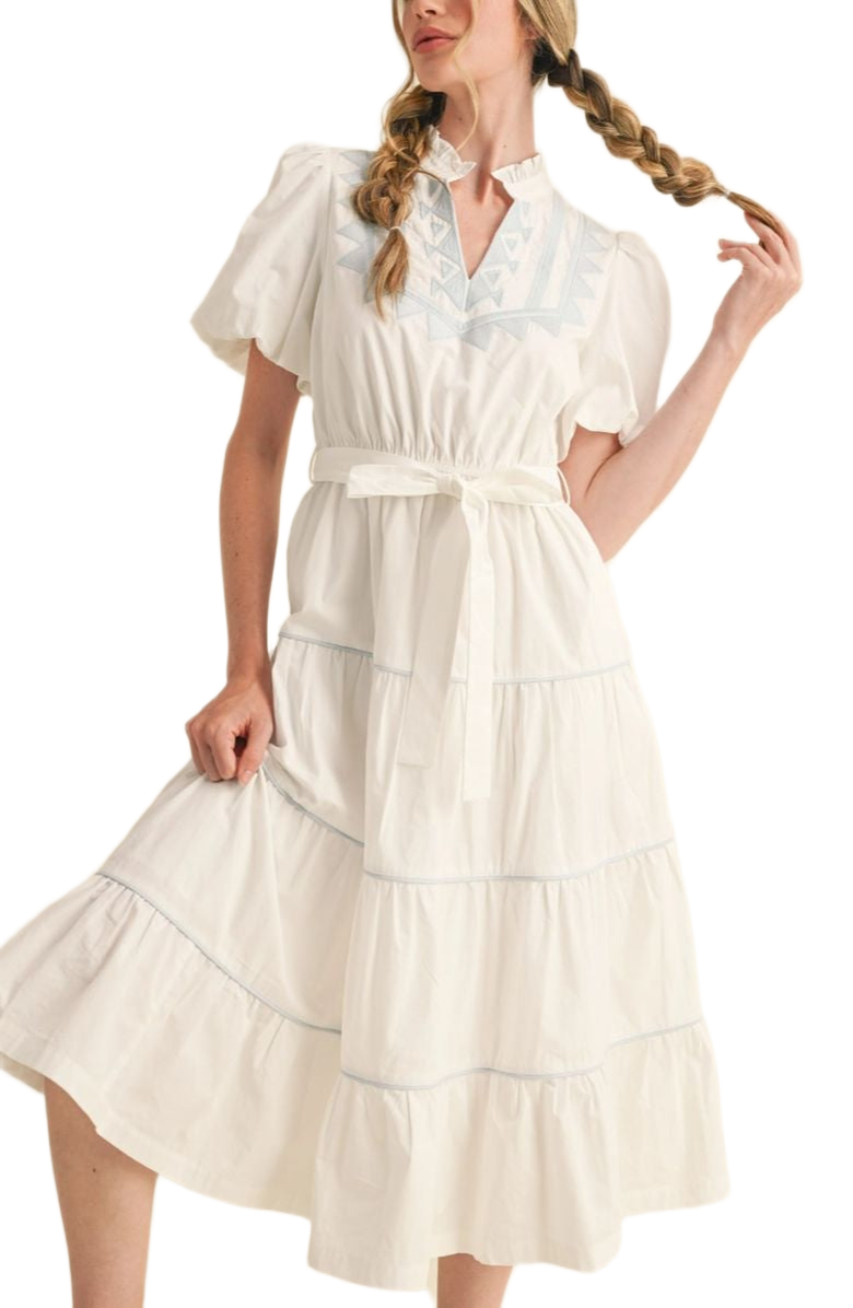 Knit and Lounge Embroidered Midi Dress with Puff Sleeves, Main, color,