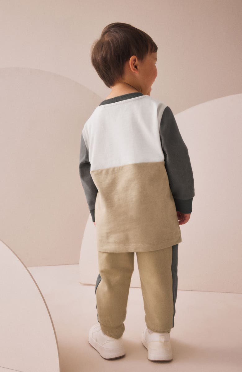 NEXT Kids' Colorblock Jersey Sweatshirt & Joggers Set, Alternate, color, Neutral/ Grey