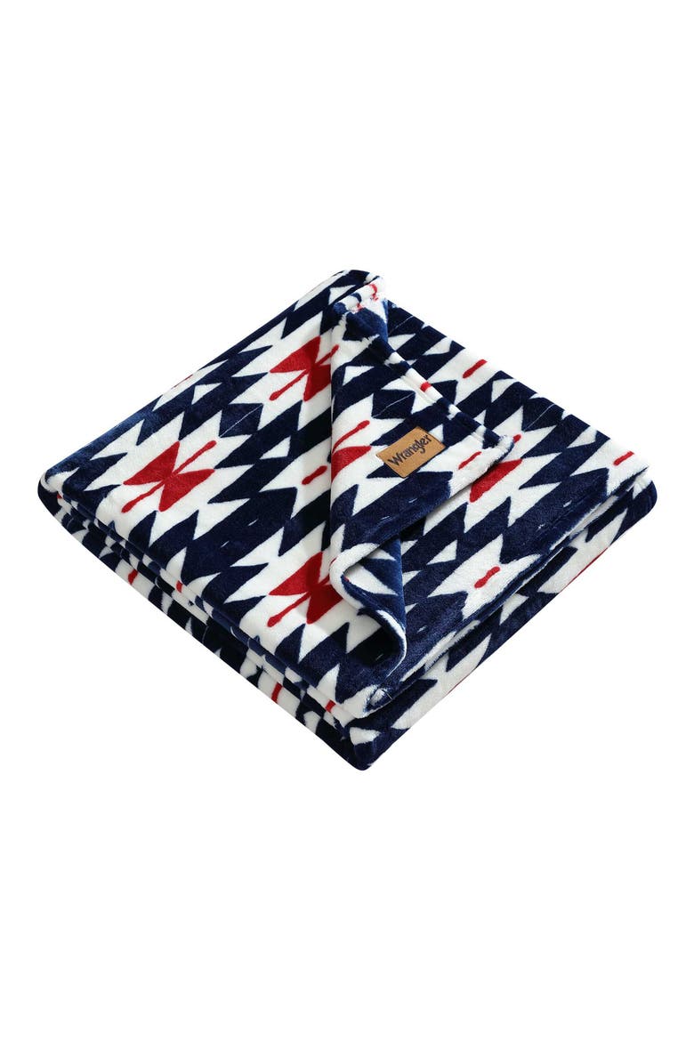 Geo Print Soft Plush Fleece Throw, Main, color, DARK BLUE