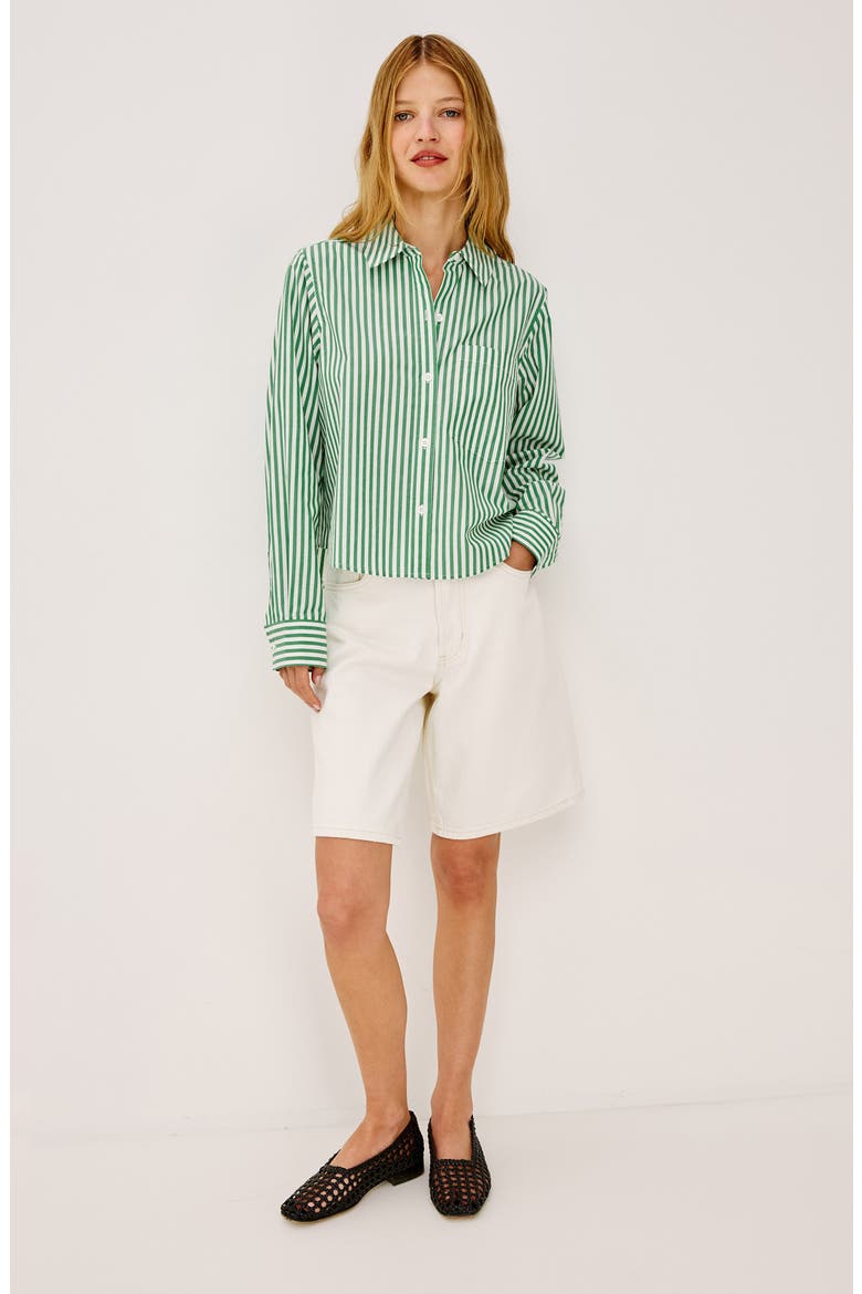 Ramy Stripe Cotton Blend Crop Button-Up Shirt, Alternate, color, EMERALD STRIPE
