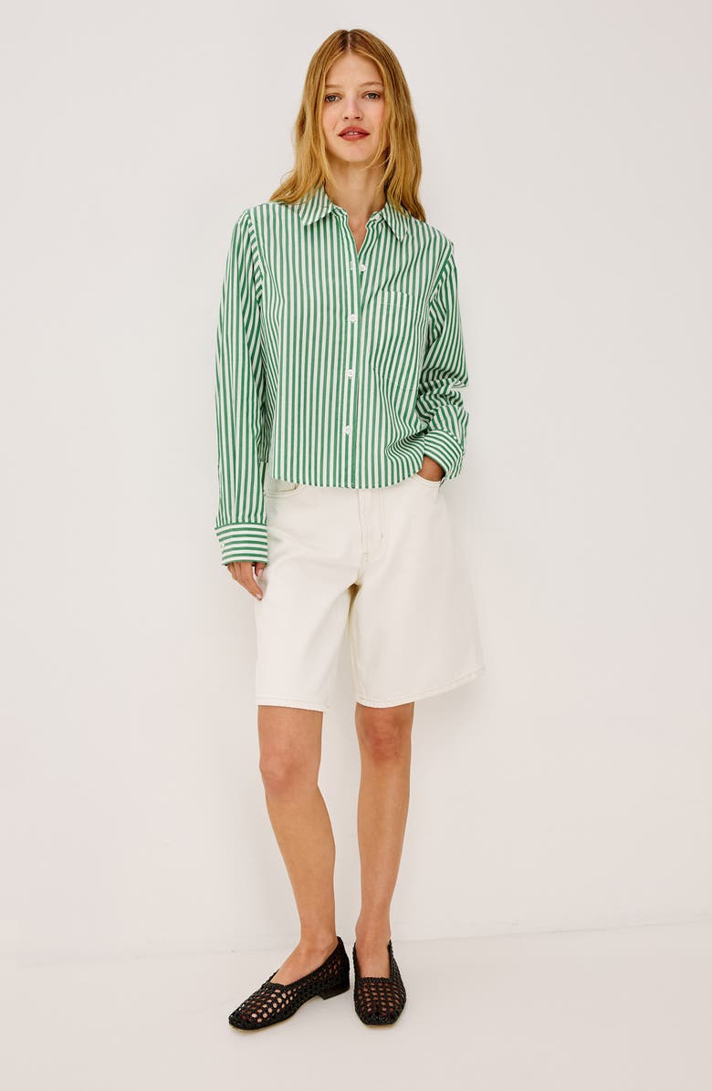 Rails Ramy Stripe Cotton Blend Crop Button-Up Shirt, Alternate, color, Emerald Stripe
