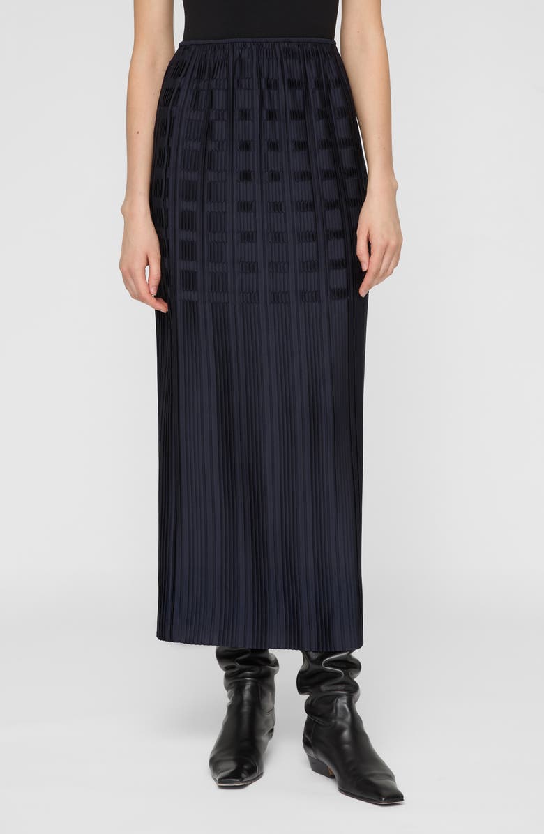 Lafayette 148 New York Basketweave Plissé Recycled Satin Maxi Skirt, Main, color, Ink
