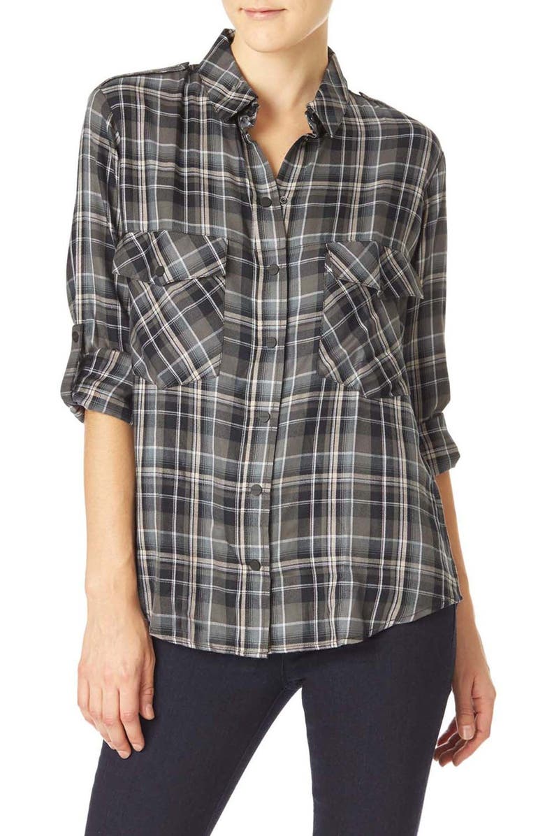 Sanctuary Plaid Flannel Boyfriend Shirt, Main, color, 