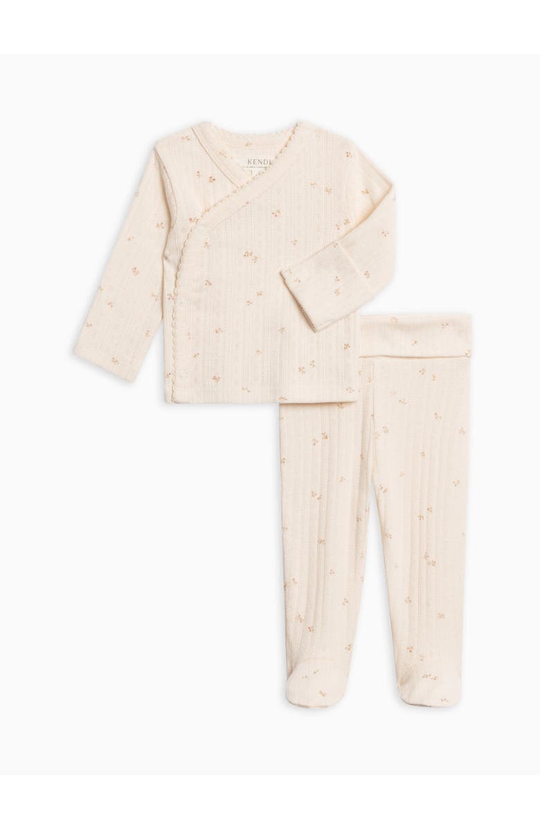 Colored Organics Lacey Pointelle Kimono Top and Pant Set, Main, color, Loren Floral