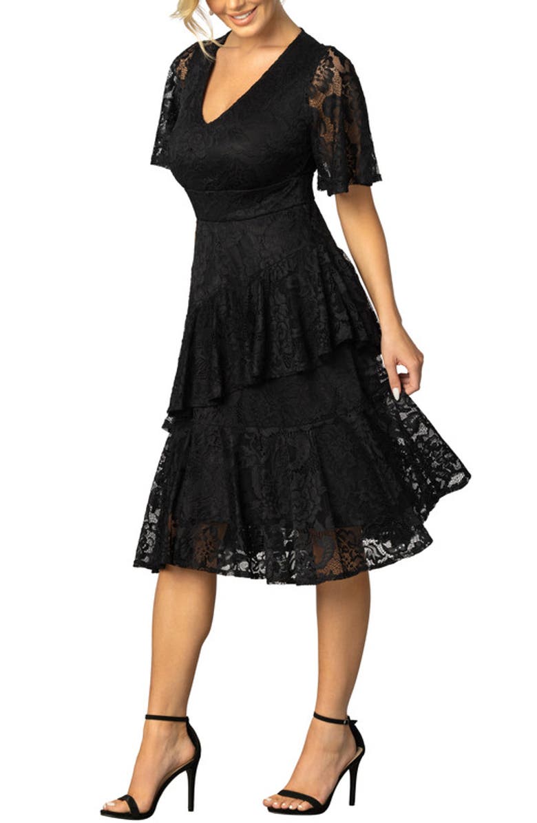 Kiyonna Lace Affair Cocktail Dress, Alternate, color, Onyx