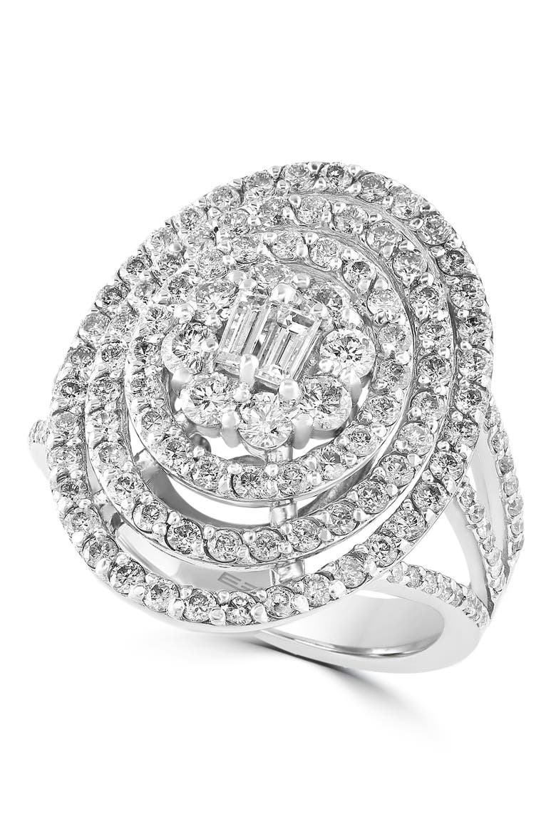 Concentric Halo Diamond Statement Ring in 14K White Gold, Main, color, Hematite and FW Blush Pearl