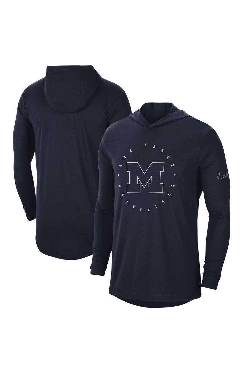 Nike Men's Nike Navy Michigan Wolverines Campus Tri-Blend Performance Long Sleeve Hooded T-Shirt, Main, color, 