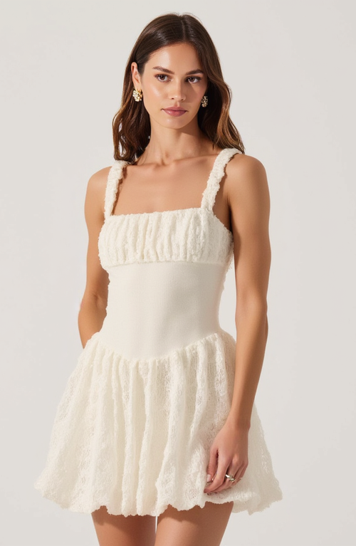 Modenaire Bouclé Knit Fit & Flare Mini Dress In White