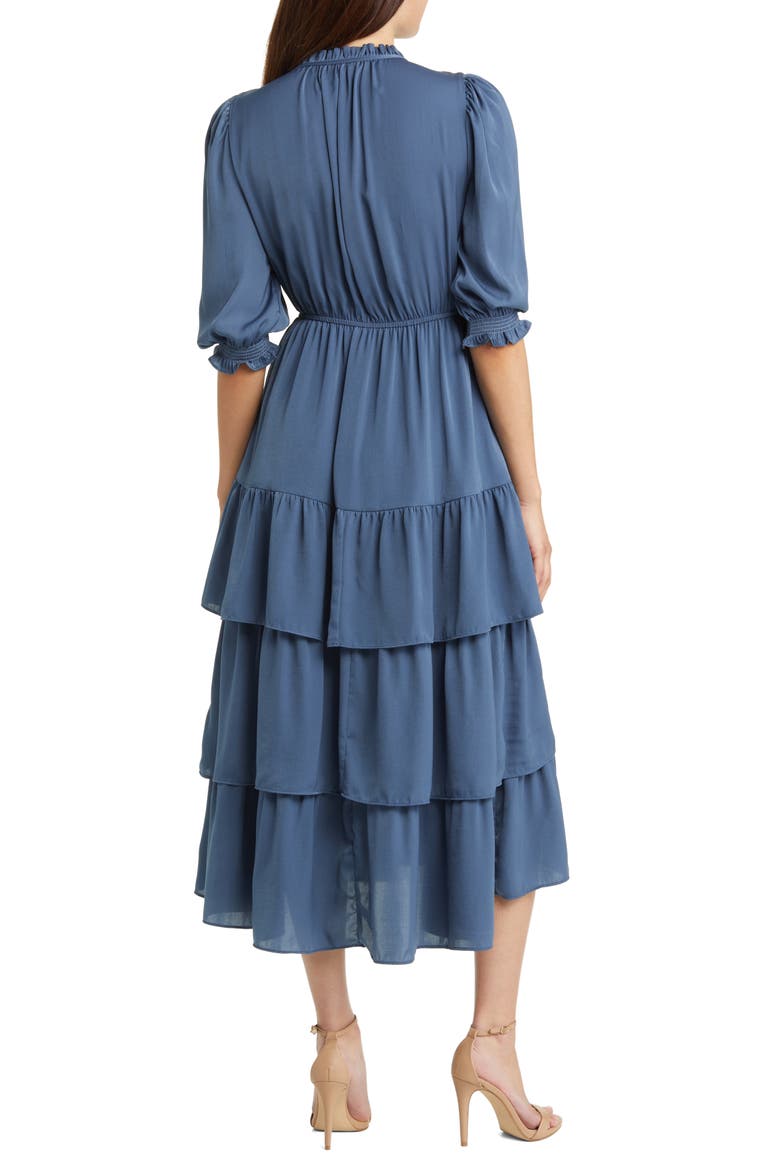 Ruffle Tiered Satin Midi Dress, Alternate, color, SAGE LEAF
