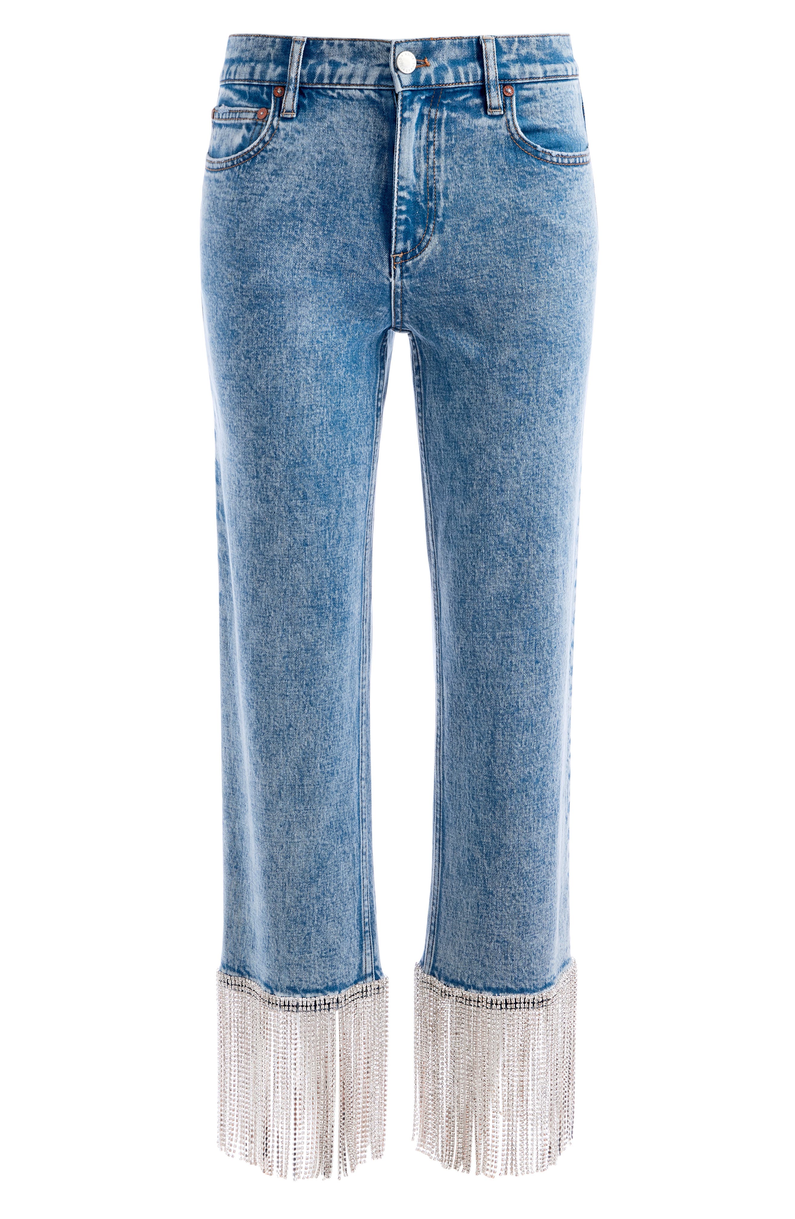 ALICE + OLIVIA Amazing Rhinestone Hem High Waist Jeans (Women) | Nordstrom