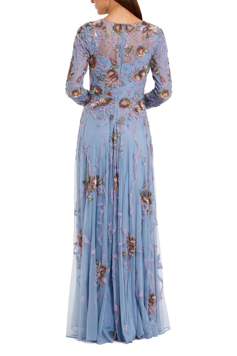 Long Sleeve Embellished Floral A-Line Evening Gown, Alternate, color, Slate Blue