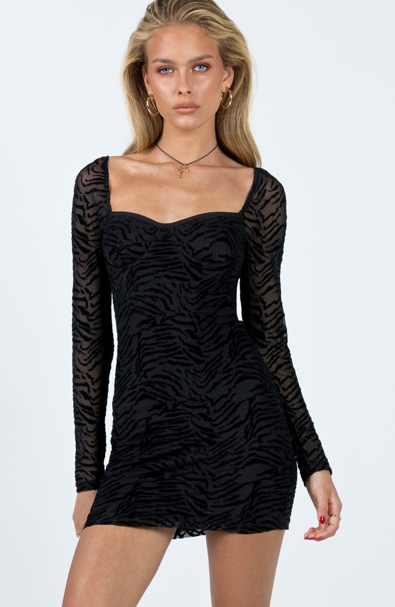 Princess Polly Nikolas Velvet Zebra Stripe Long Sleeve Minidress, Alternate, color,