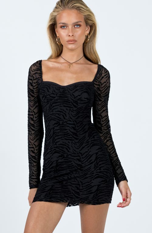 PRINCESS POLLY PRINCESS POLLY NIKOLAS VELVET ZEBRA STRIPE LONG SLEEVE MINIDRESS