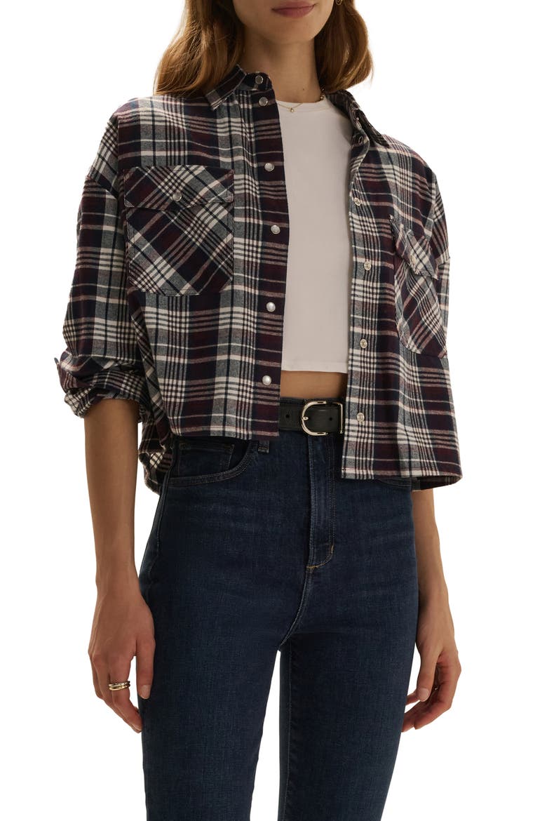 The New Habit Cropped Plaid Shirt, Main, color, NAVY PORT PLAID
