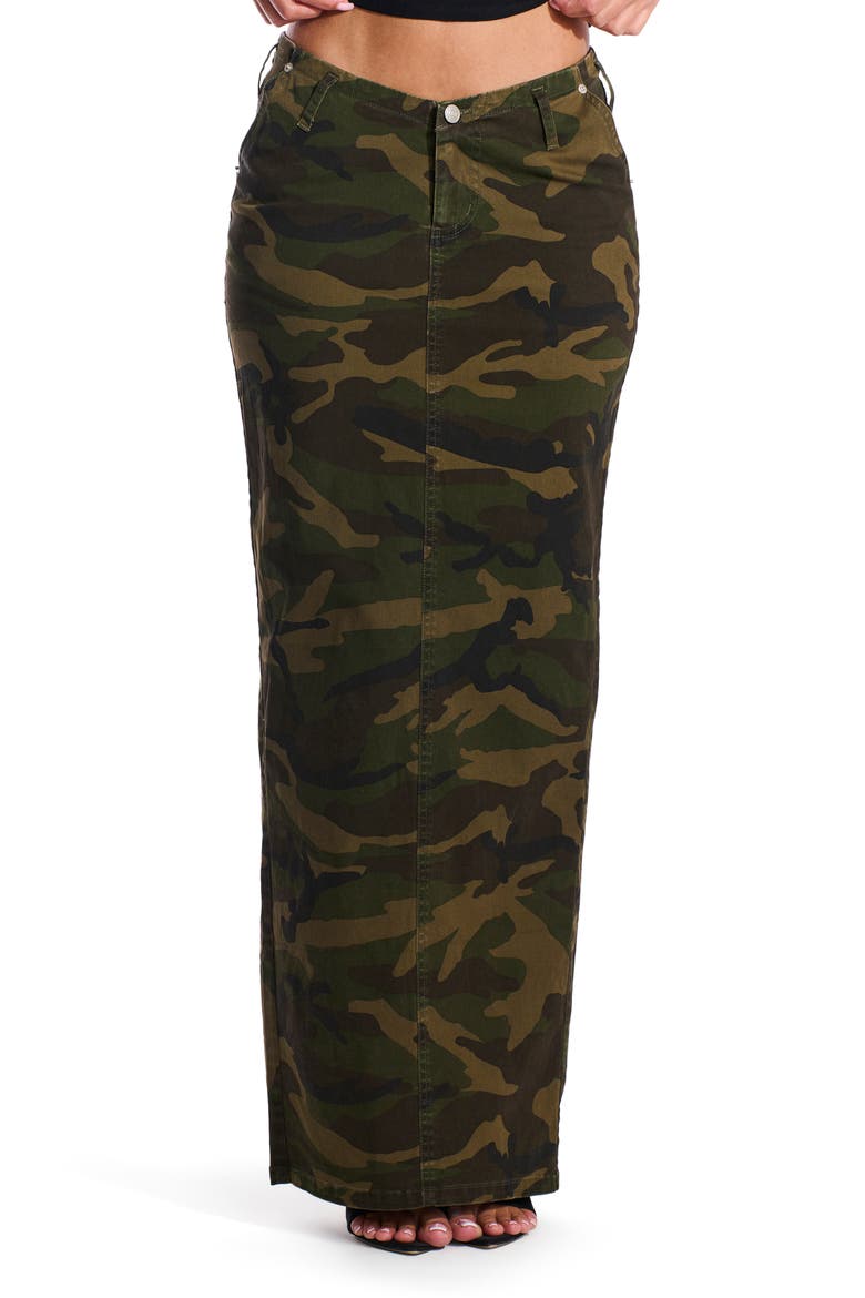 Camo Denim Maxi Skirt, Main, color, CAMO