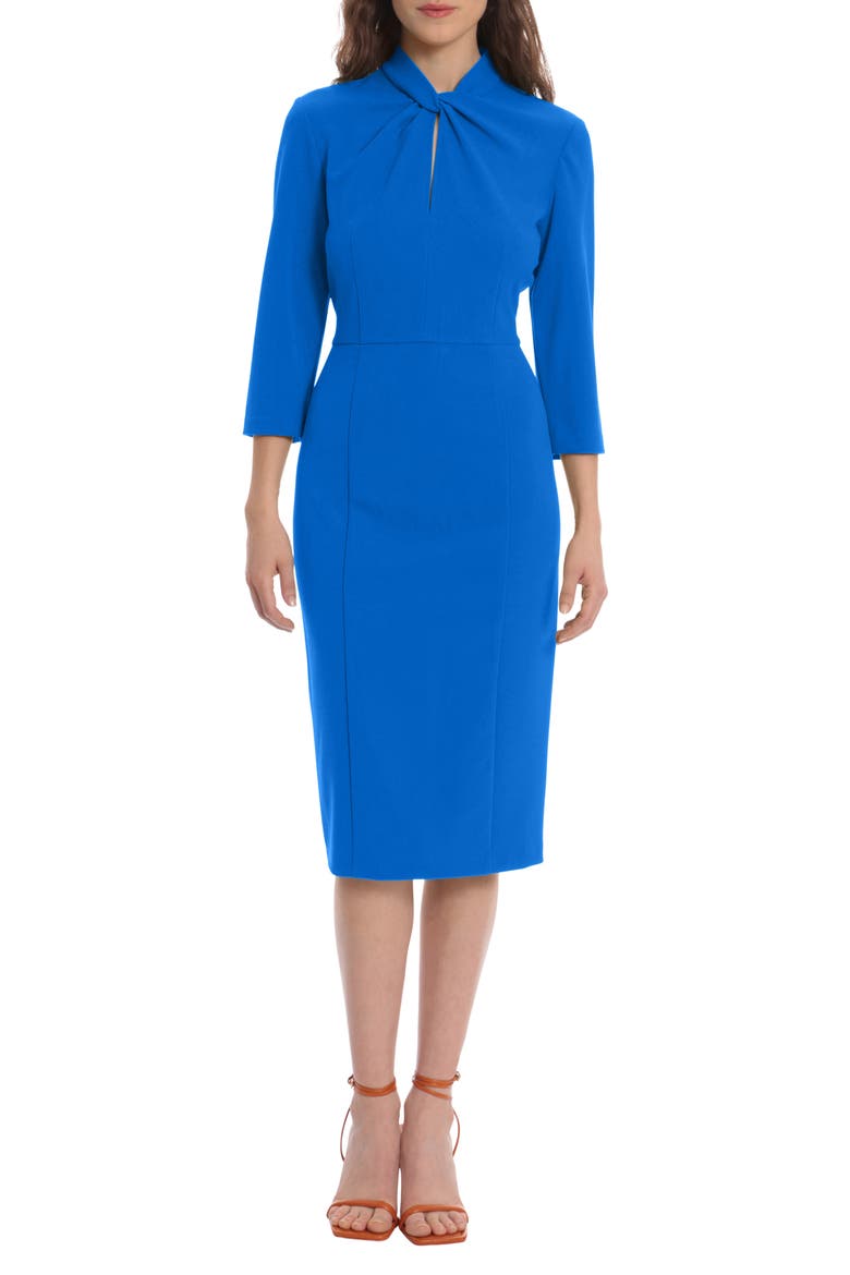 Crepe Three-Quarter Sleeve Sheath Dress, Main, color, OCEAN BLUE