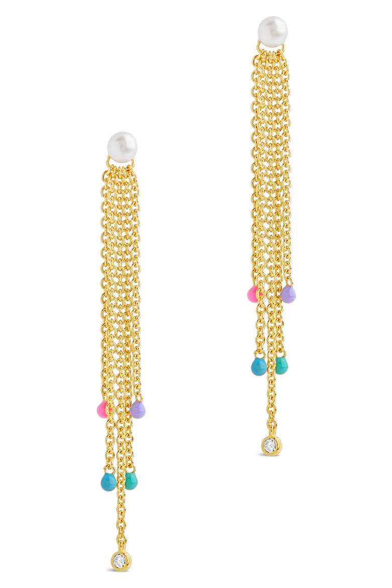 Delmare Imitation Pearl Linear Drop Earrings, Alternate, color, GOLD