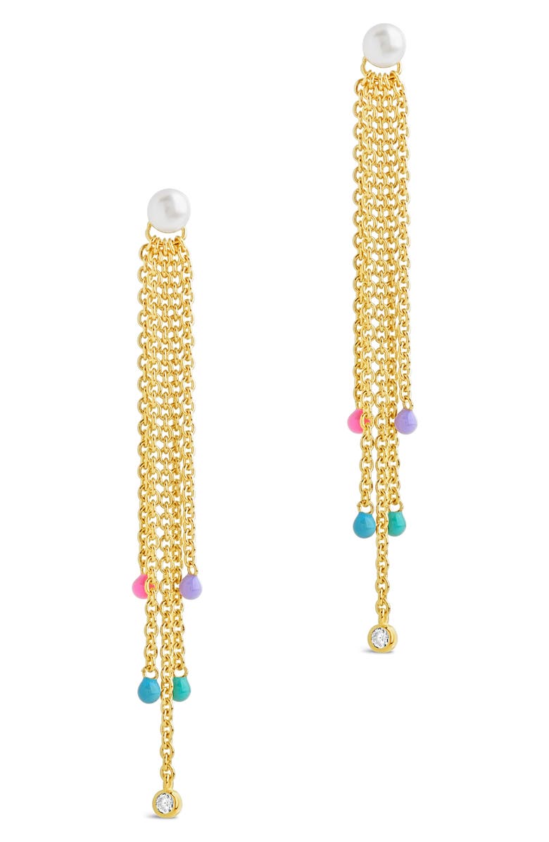 Sterling Forever Delmare Imitation Pearl Linear Drop Earrings, Alternate, color, Gold
