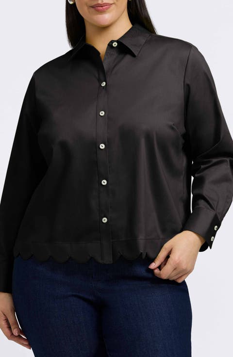 Scarlett Scallop Hem Button-Up Shirt (Plus)