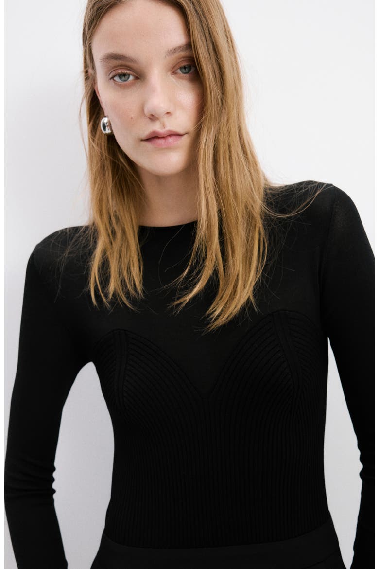 Long Sleeve Wide Leg Mixed Media Jumpsuit, Alternate, color, BLACK