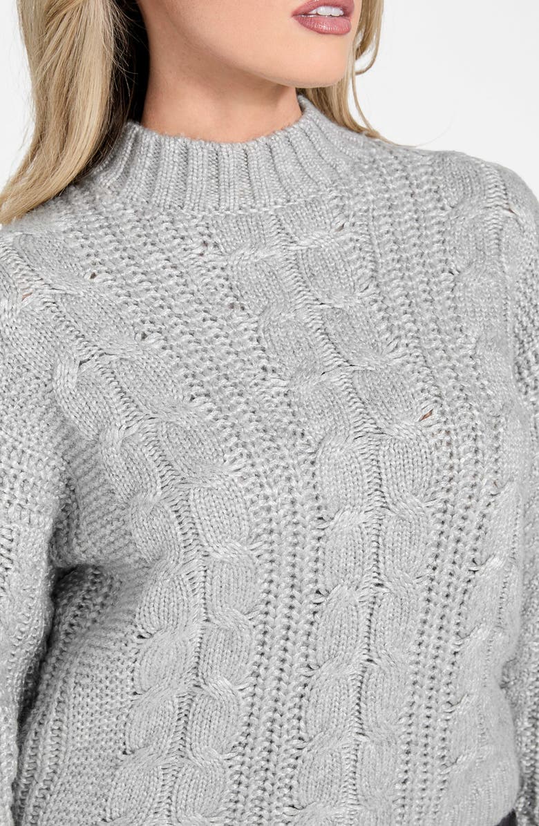 GUESS Nathalie Cable Mock Neck Sweater, Alternate, color, Medium Grey