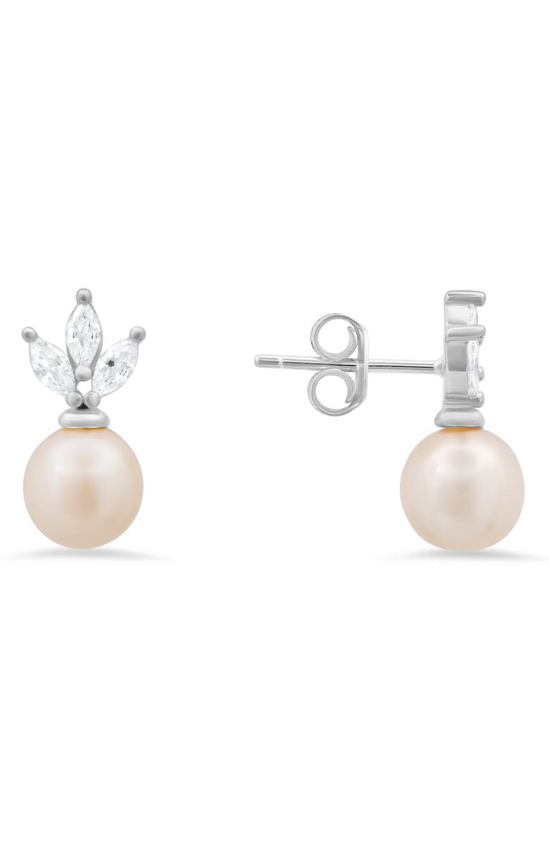 Queen Jewels Dangling Freshwater Pearl & Cubic Zirconia Stud Earrings, Main, color, Silver