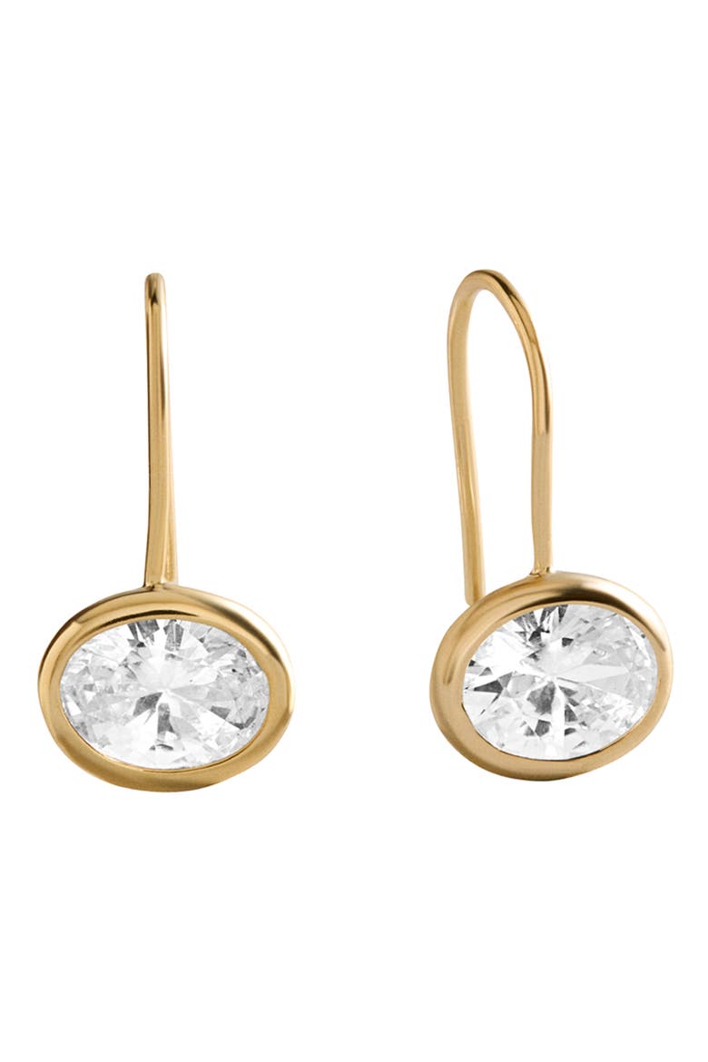 Fallon 8mm Bezel Drop Earrings, Main, color, CLEAR
